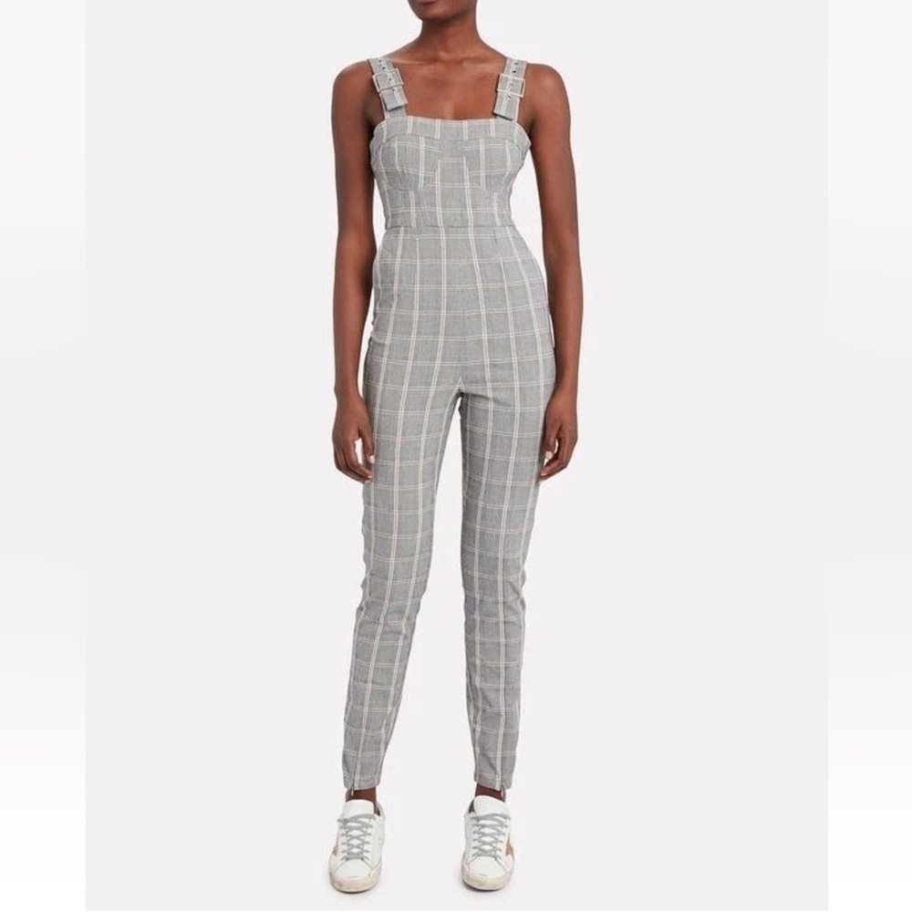 Weworewhat Overalls Jumpsuit Gray Plaid Sweatheart Neckline Medium